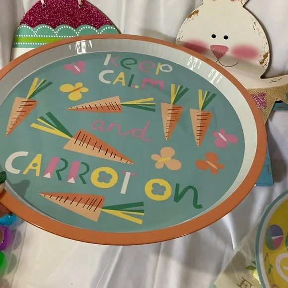 Easter Dinnerware Set & Decor,Platters, Napkins, Plastic Eggs 2 Wall Decorations - Picture 9 of 14